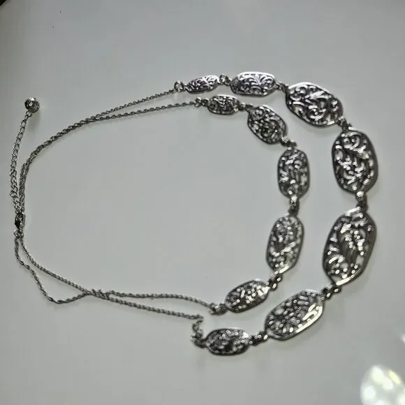 Silver Tone Layered Filigree Chain Necklace 20-23" - Picture 13 of 14